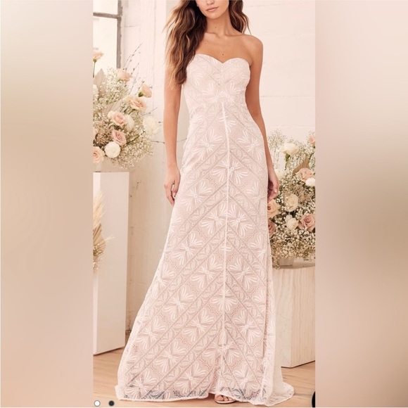 LULU’S Love Poems White Lace Strapless Mermaid Maxi Dress - Picture 1 of 10